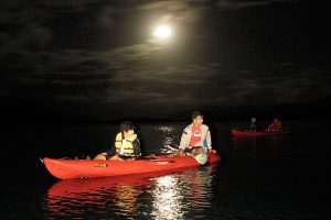 Enjoy taking canoe in Yate lake illuminated by the moonlight (Go to Japanese page)